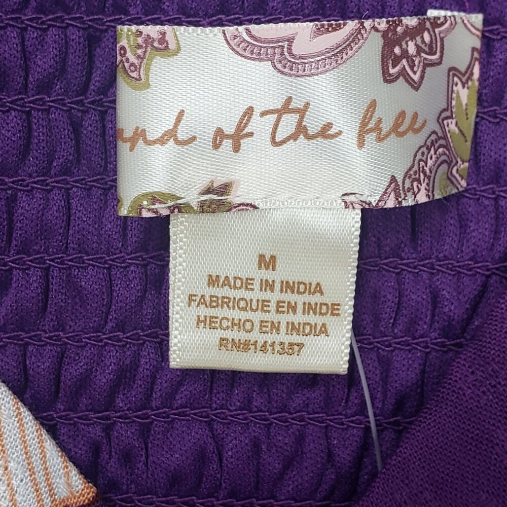 Band Of The Free Floriane LS Blouse Womens Medium Purple Ivory Boho Coquette NWT - Picture 2 of 16